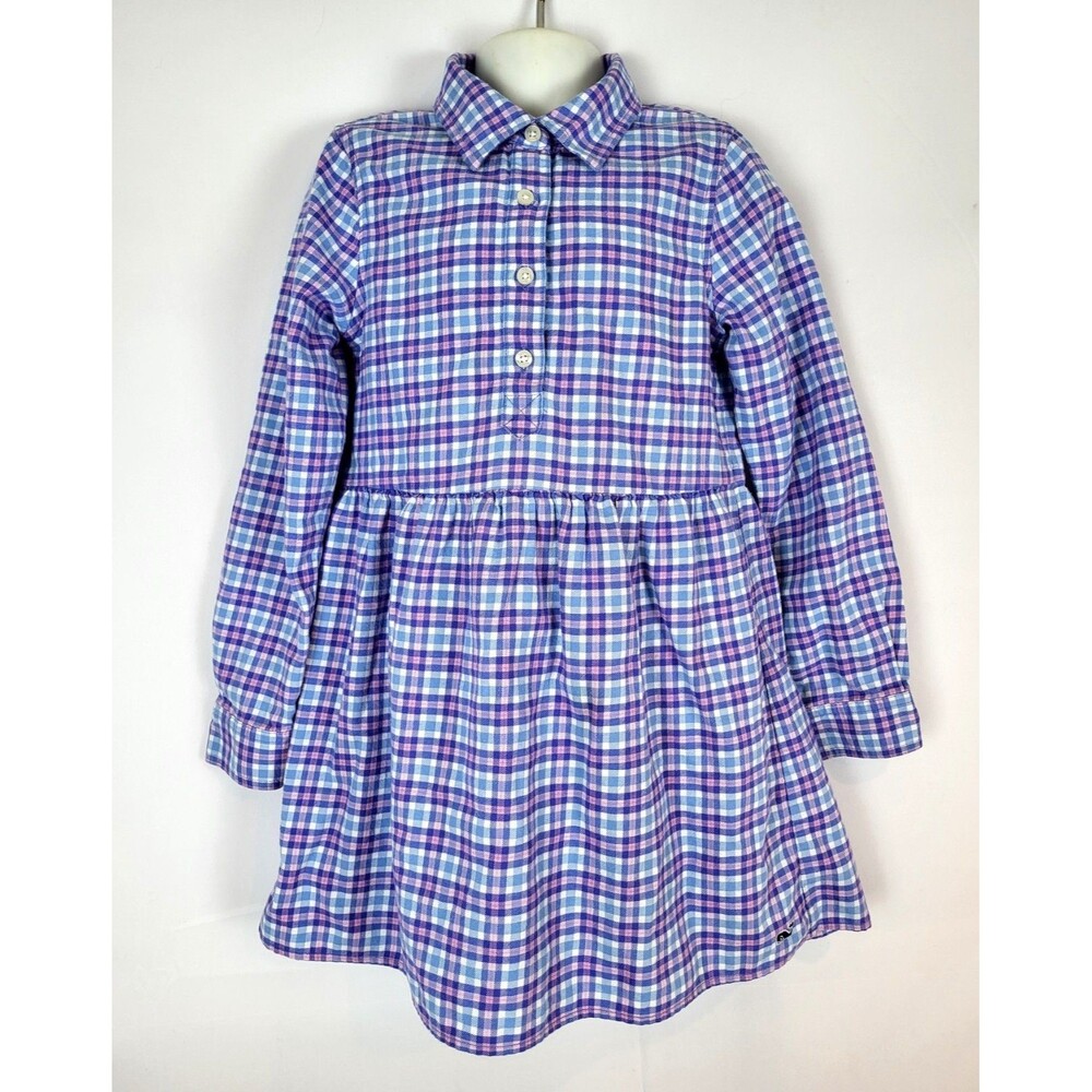 Vineyard Vines Girls Flannel Shirt Dress Size 6 Morgan Way Pink & Blue Cotton